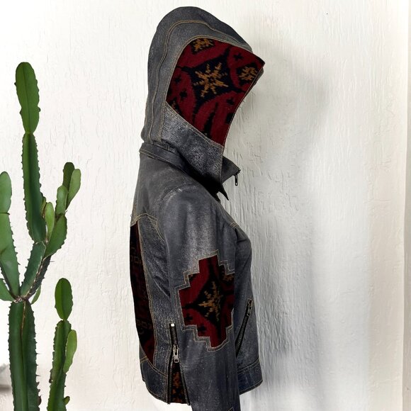 Leather & Bali Silk Ikat Motorcycle Jacket by KIYOTE of BIG SUR (One of a Kind) - Picture 7 of 9